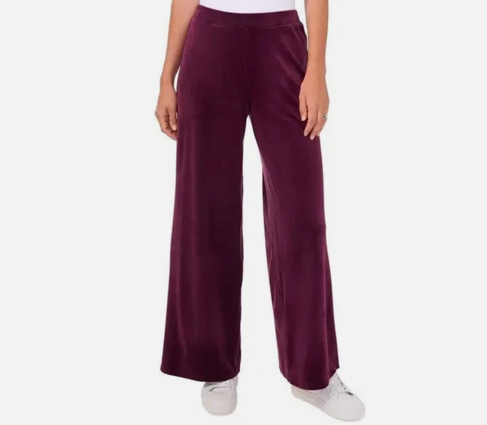 Vince Camuto Women Velour Pull On Wide Leg Pants Plum Noir Size M